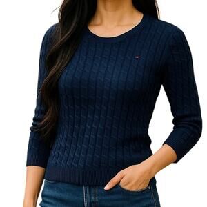 Vintage 90s Tommy Hilfiger Blue Purple Cable Knit Sweater Size Small